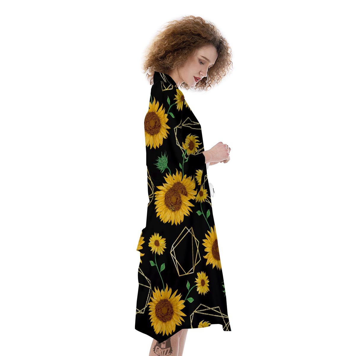 Polygonal Sunflower Print Pattern Kimono-grizzshop