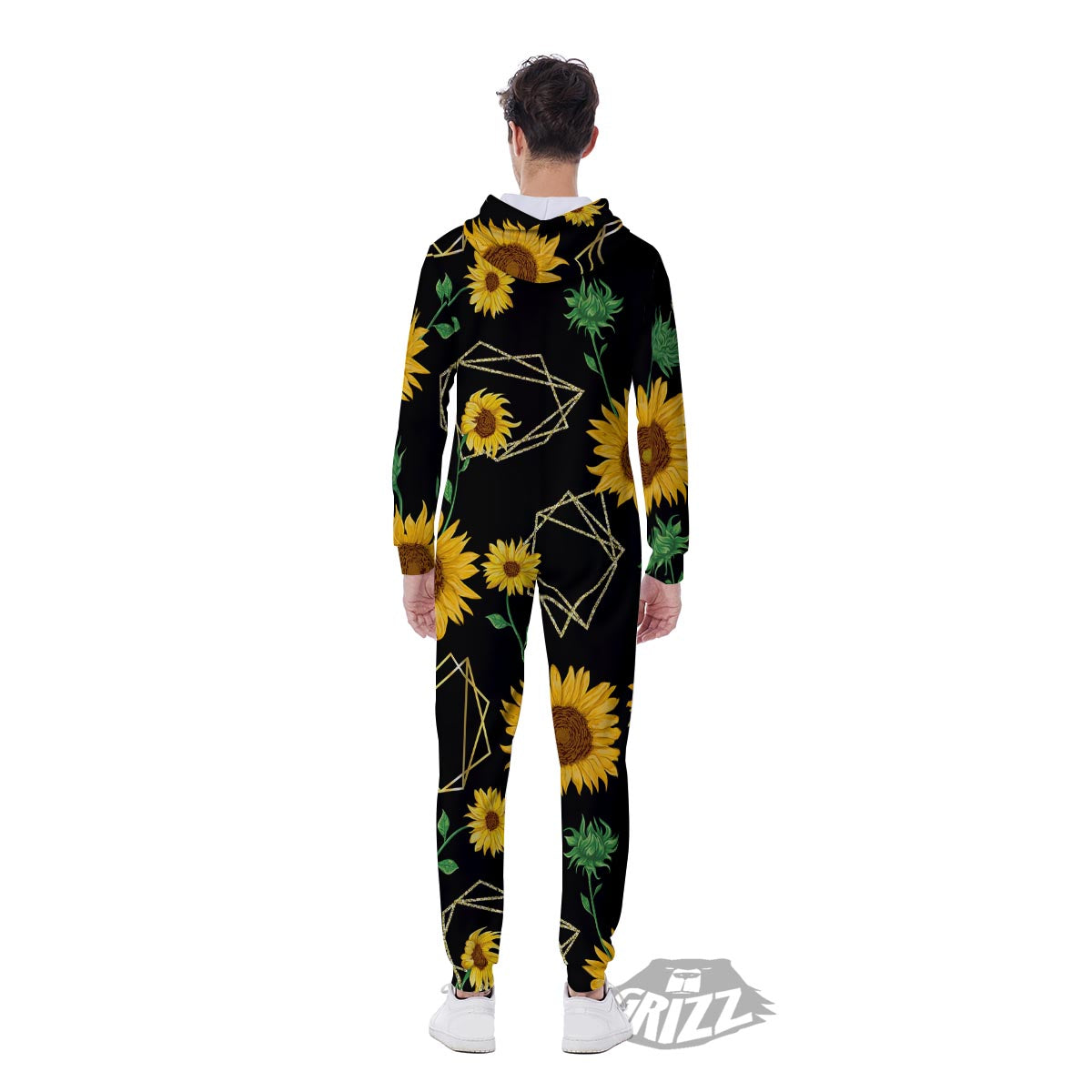 Polygonal Sunflower Print Pattern Men's Jumpsuit-grizzshop
