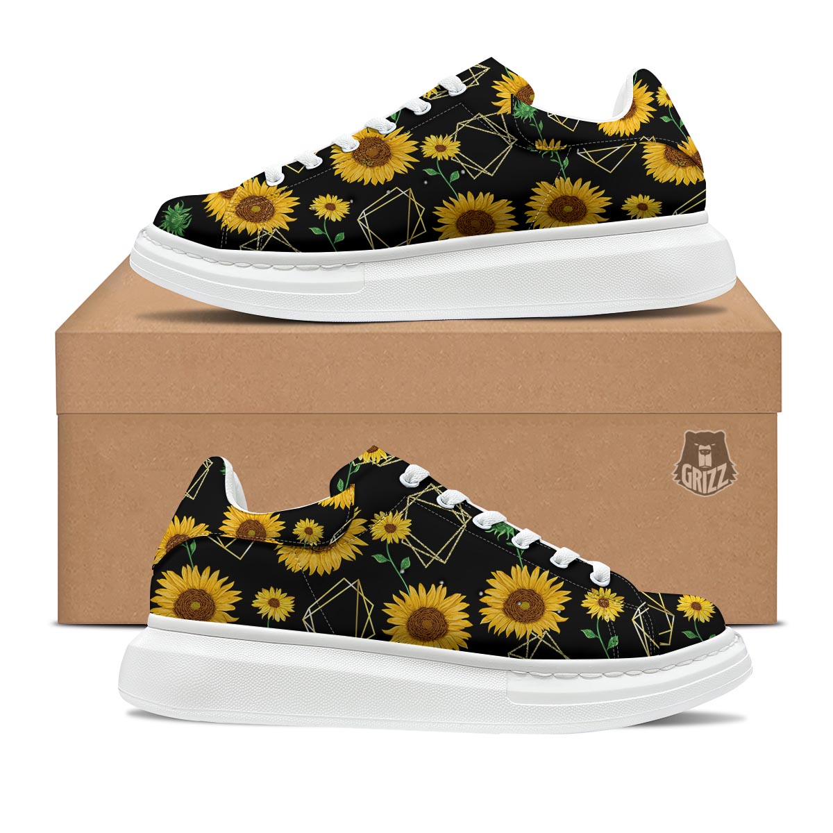 Polygonal Sunflower Print Pattern Platform Shoes-grizzshop