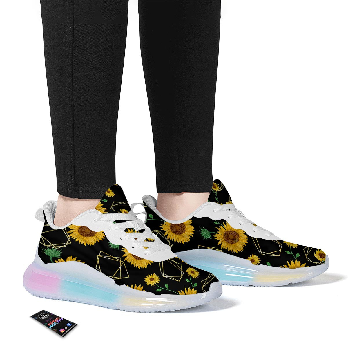 Polygonal Sunflower Print Pattern Running Sneakers-grizzshop