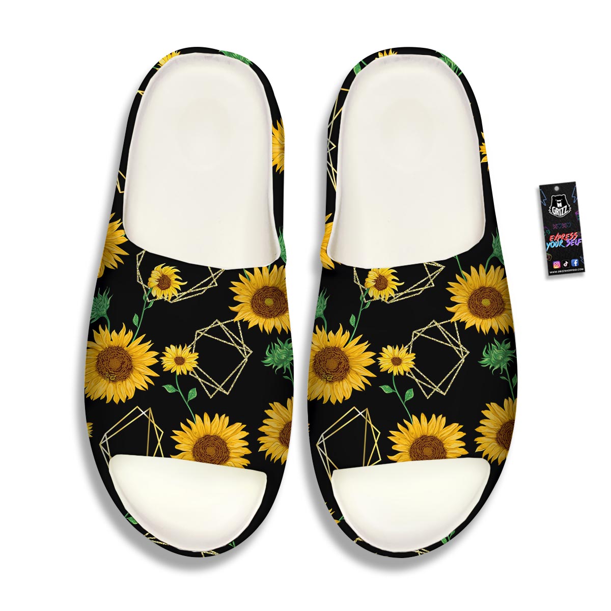 Polygonal Sunflower Print Pattern Sandals-grizzshop