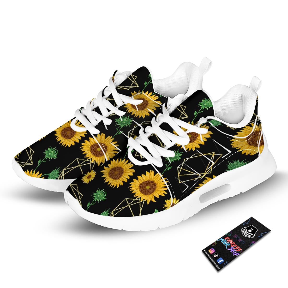 Polygonal Sunflower Print Pattern Tennis Shoes-grizzshop
