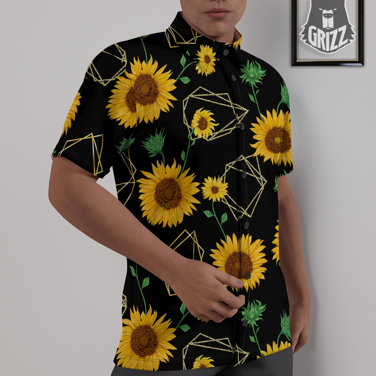 Polygonal Sunflower Print Pattern Untucked Shirts-grizzshop