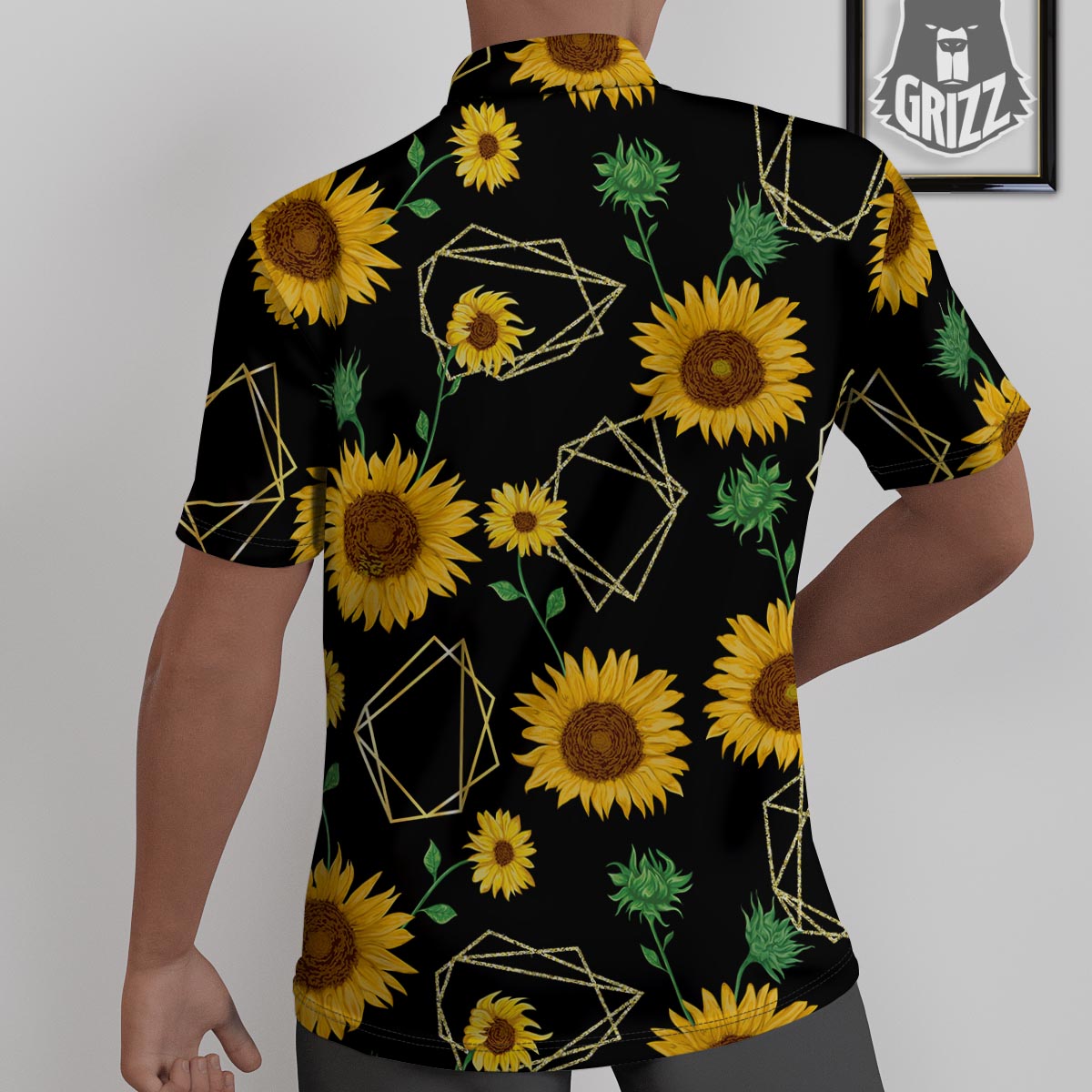 Polygonal Sunflower Print Pattern Untucked Shirts-grizzshop