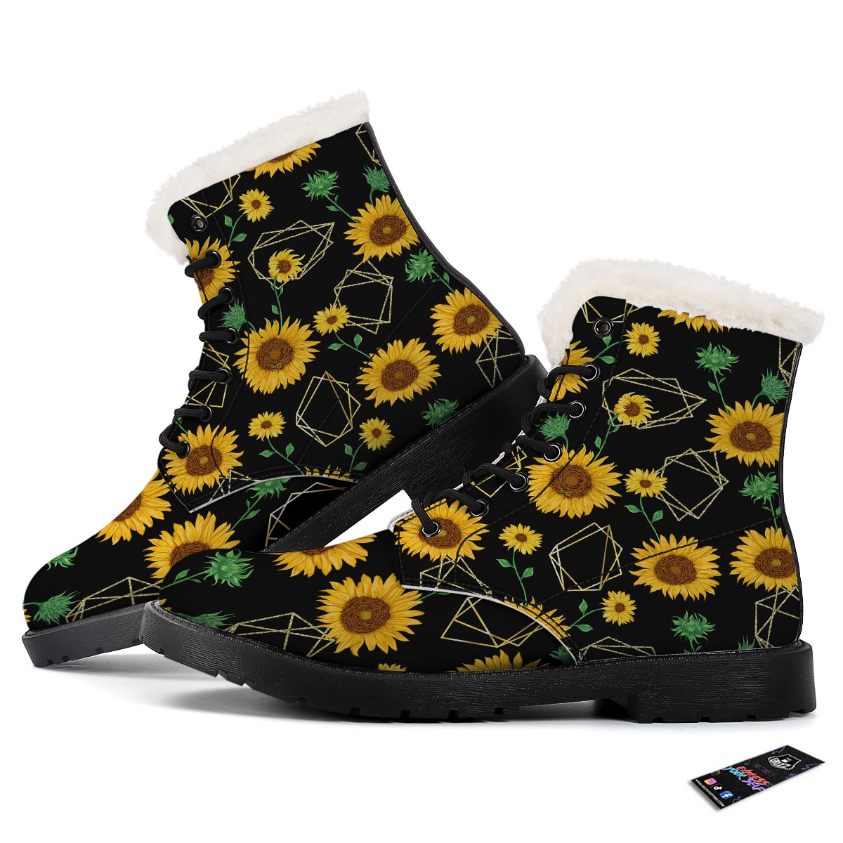 Polygonal Sunflower Print Pattern Winter Boots-grizzshop