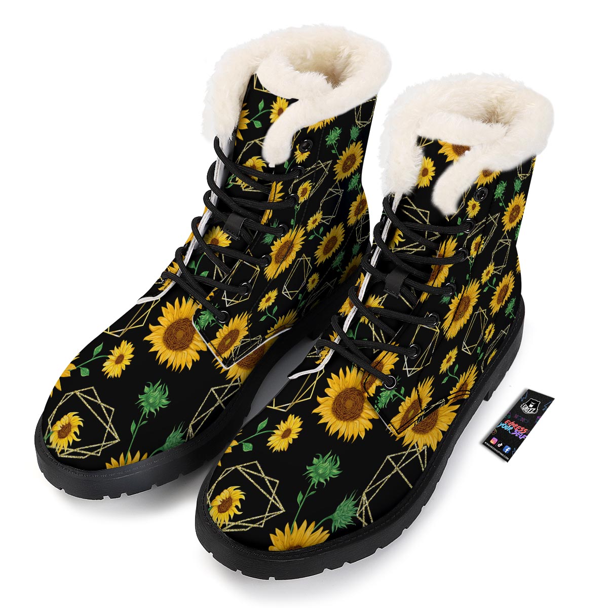 Polygonal Sunflower Print Pattern Winter Boots-grizzshop