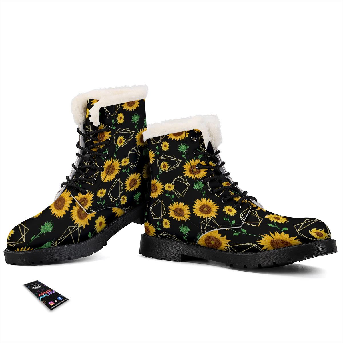 Polygonal Sunflower Print Pattern Winter Boots-grizzshop
