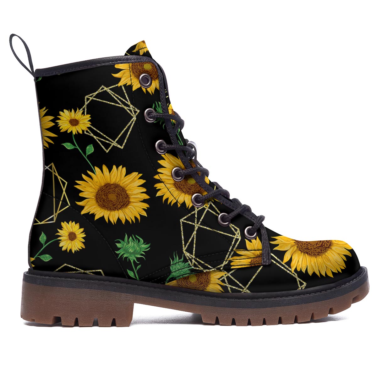 Polygonal Sunflower Print Pattern Work Boots-grizzshop