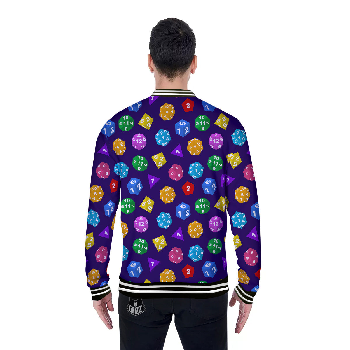 Polyhedron Dice Colorful Print Pattern Baseball Jacket-grizzshop