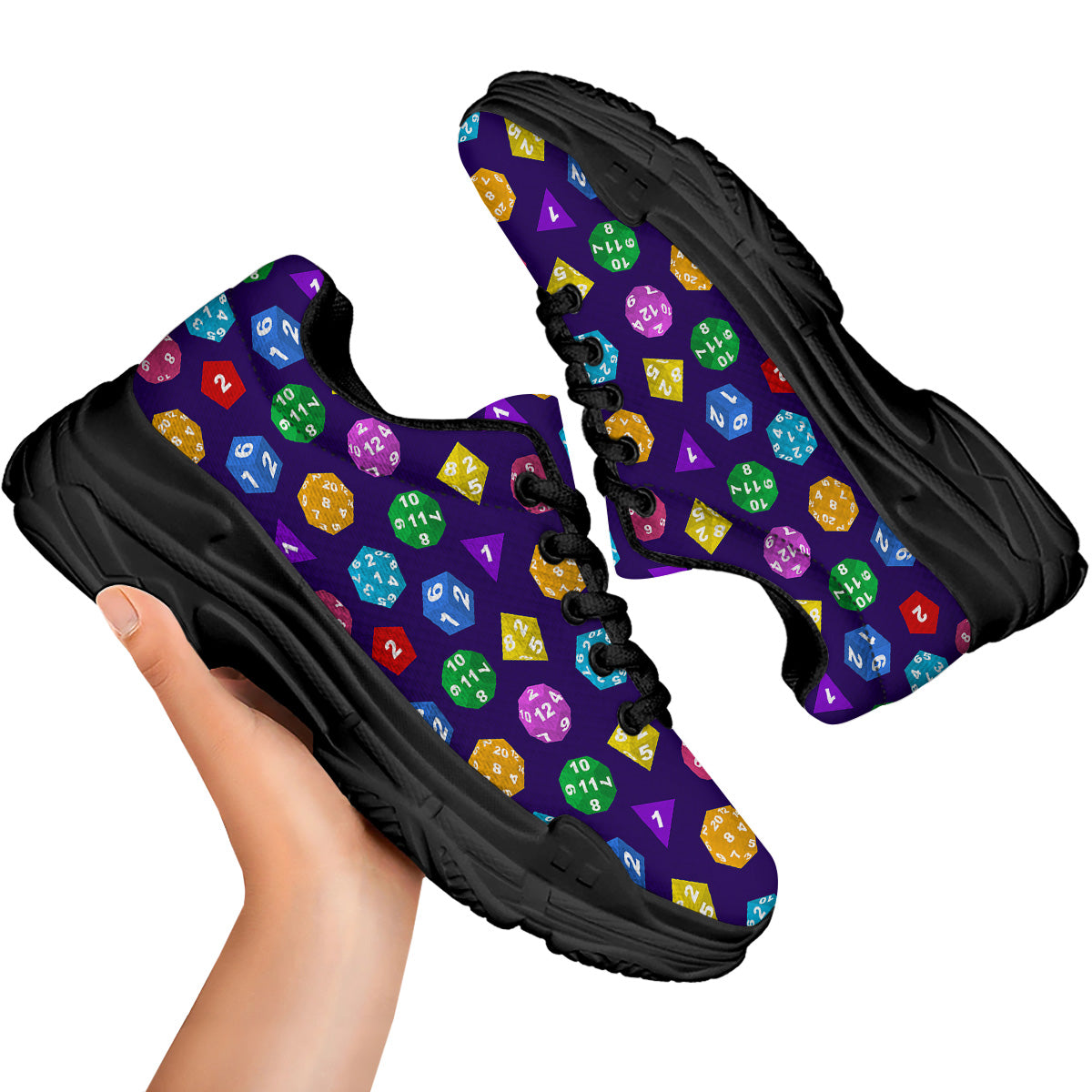Polyhedron Dice Colorful Print Pattern Black Chunky Shoes-grizzshop