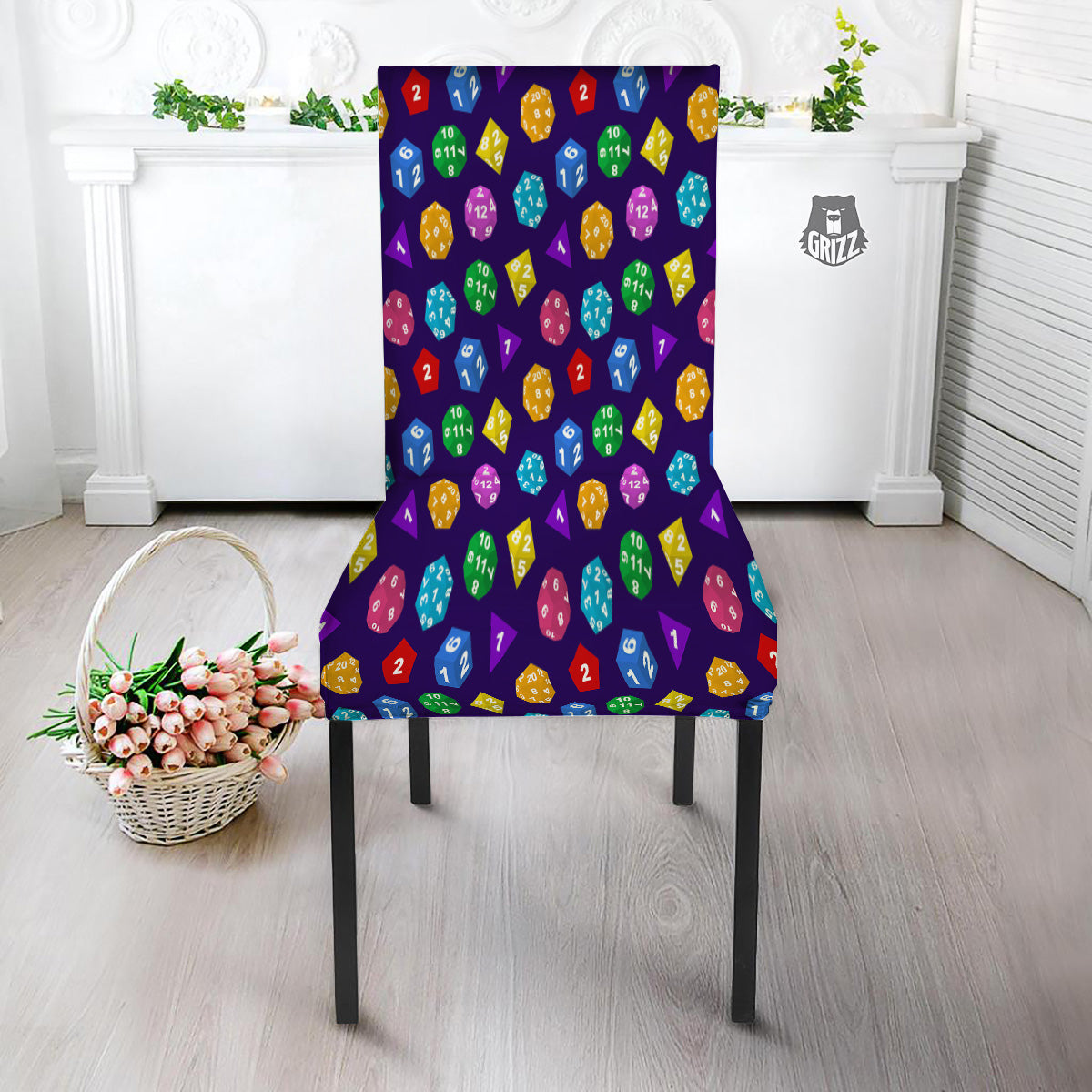 Polyhedron Dice Colorful Print Pattern Dining Chair Slipcover-grizzshop