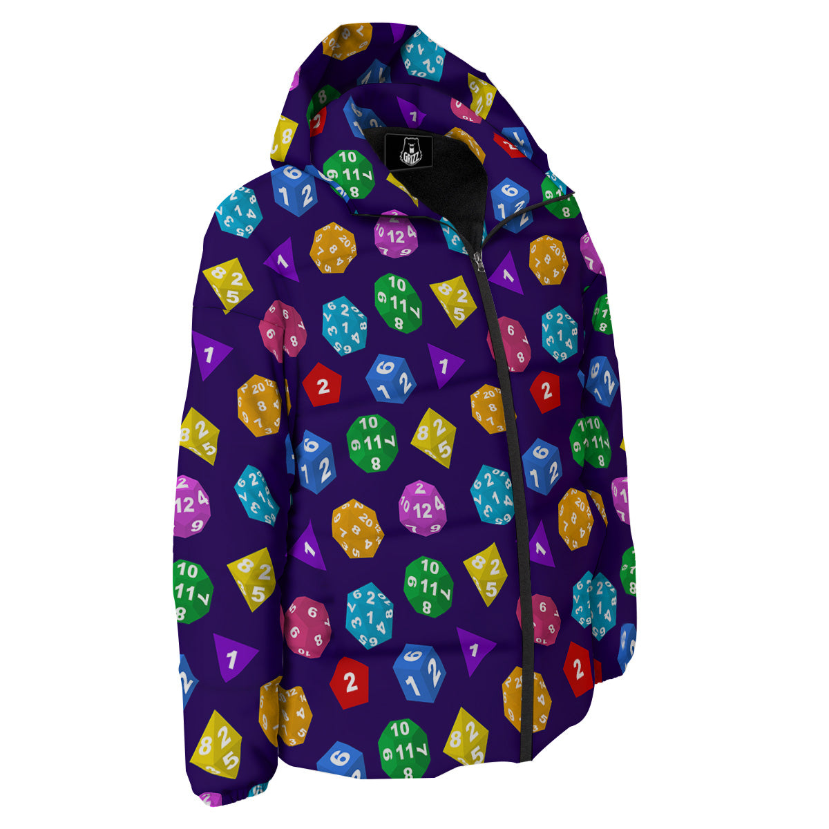 Polyhedron Dice Colorful Print Pattern Down Jacket-grizzshop