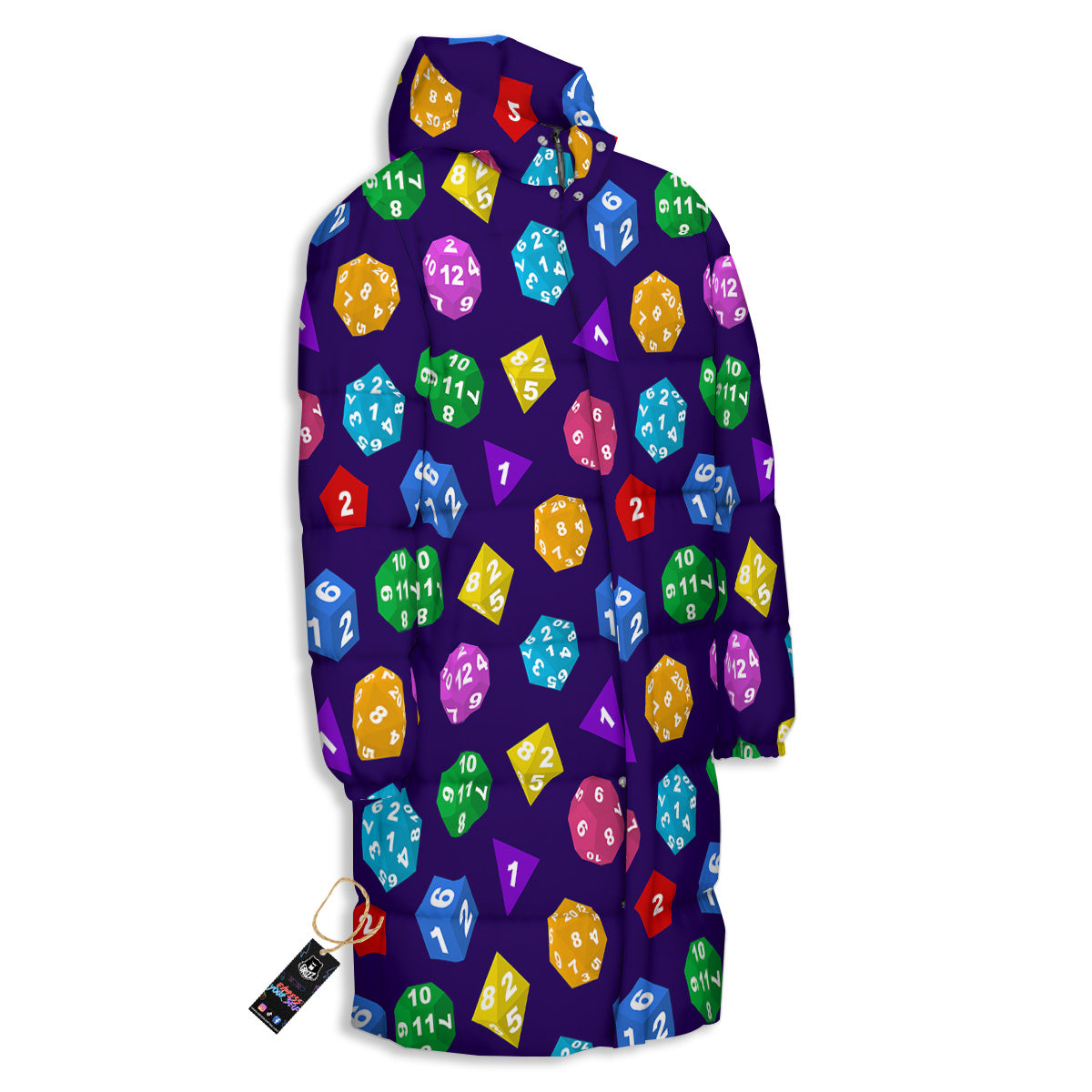 Polyhedron Dice Colorful Print Pattern Long Down Jacket-grizzshop