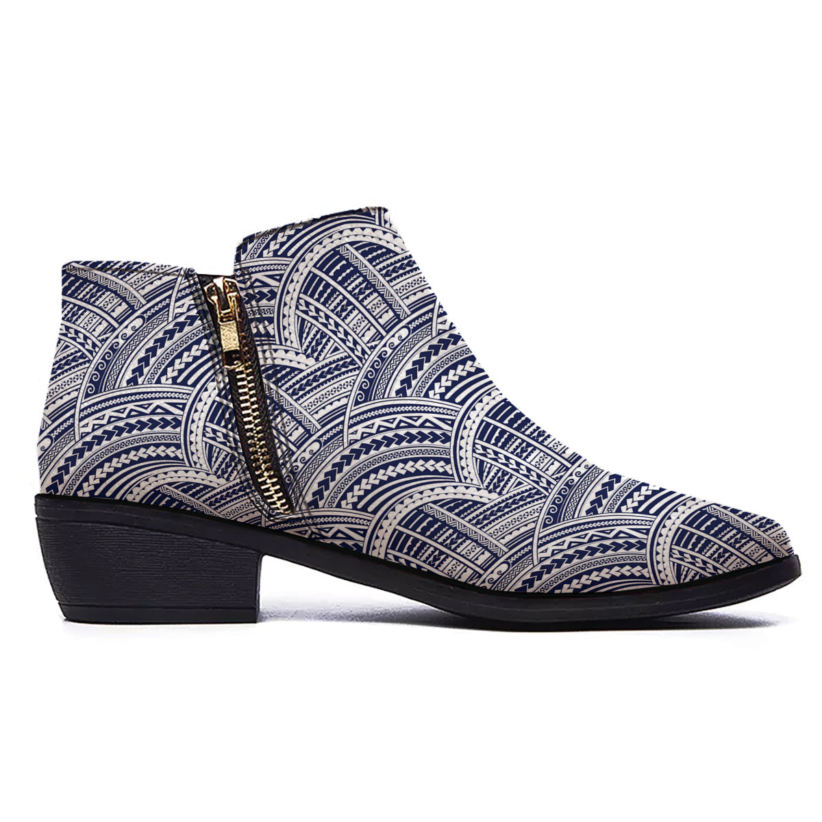 Polynesian Tattoo Blue Maori Print Ankle Boots-grizzshop