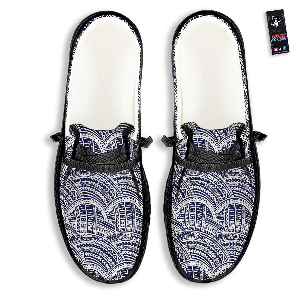 Polynesian Tattoo Blue Maori Print Black Loafers-grizzshop