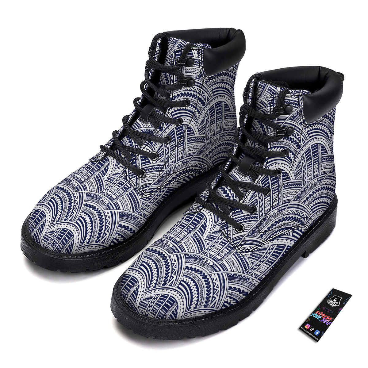Polynesian Tattoo Blue Maori Print Boots-grizzshop