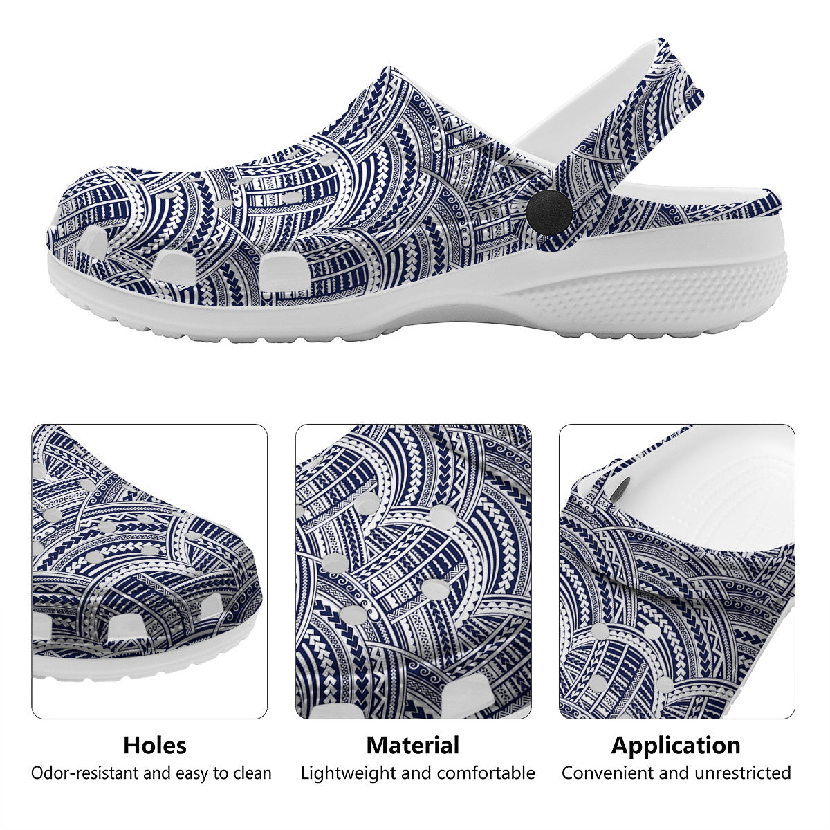 Polynesian Tattoo Blue Maori Print Clog-grizzshop