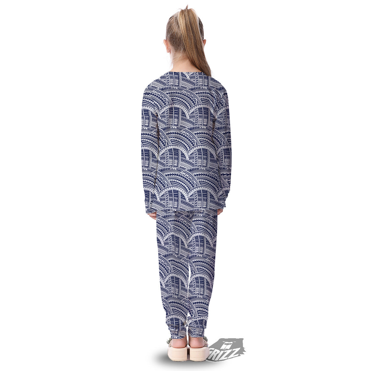 Polynesian Tattoo Blue Maori Print Kid's Pajamas-grizzshop