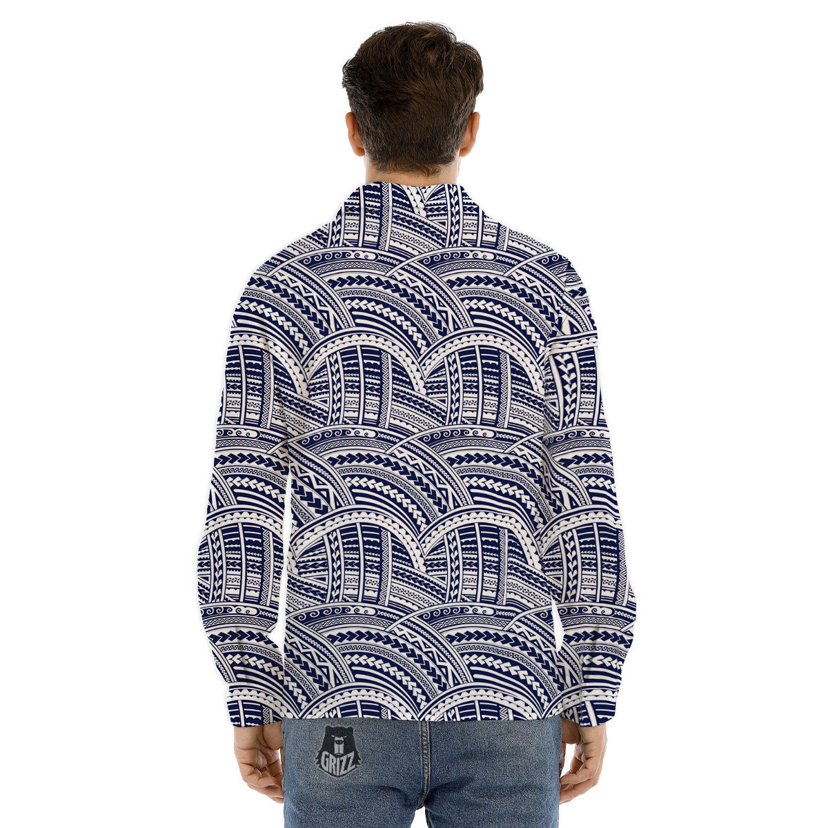 Polynesian Tattoo Blue Maori Print Men's Dress Shirts-grizzshop