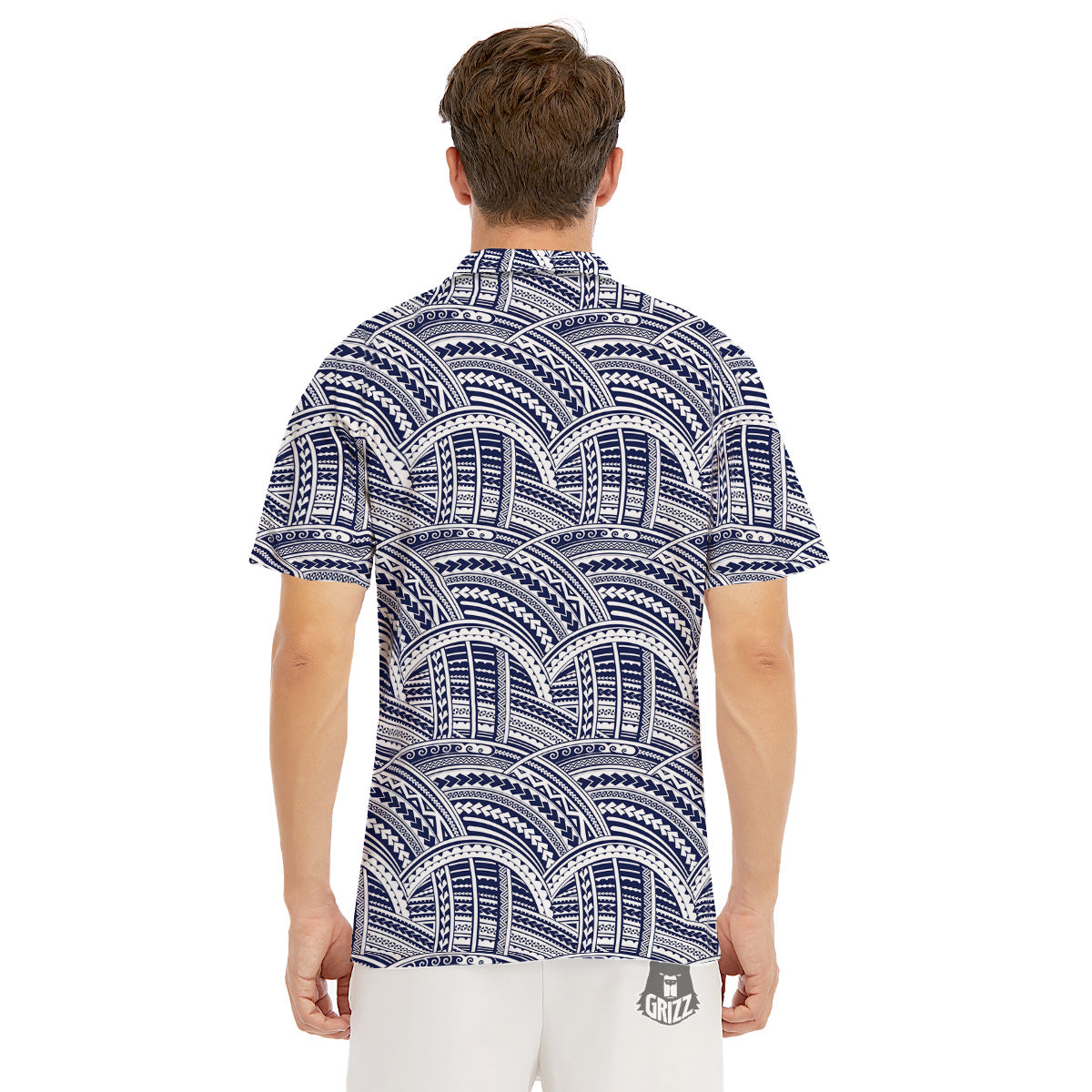 Polynesian Tattoo Blue Maori Print Men's Golf Shirts-grizzshop