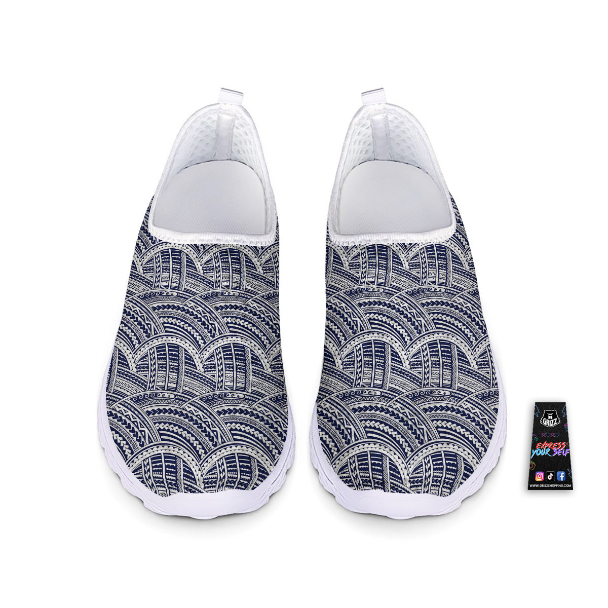 Polynesian Tattoo Blue Maori Print Nurse Shoes-grizzshop