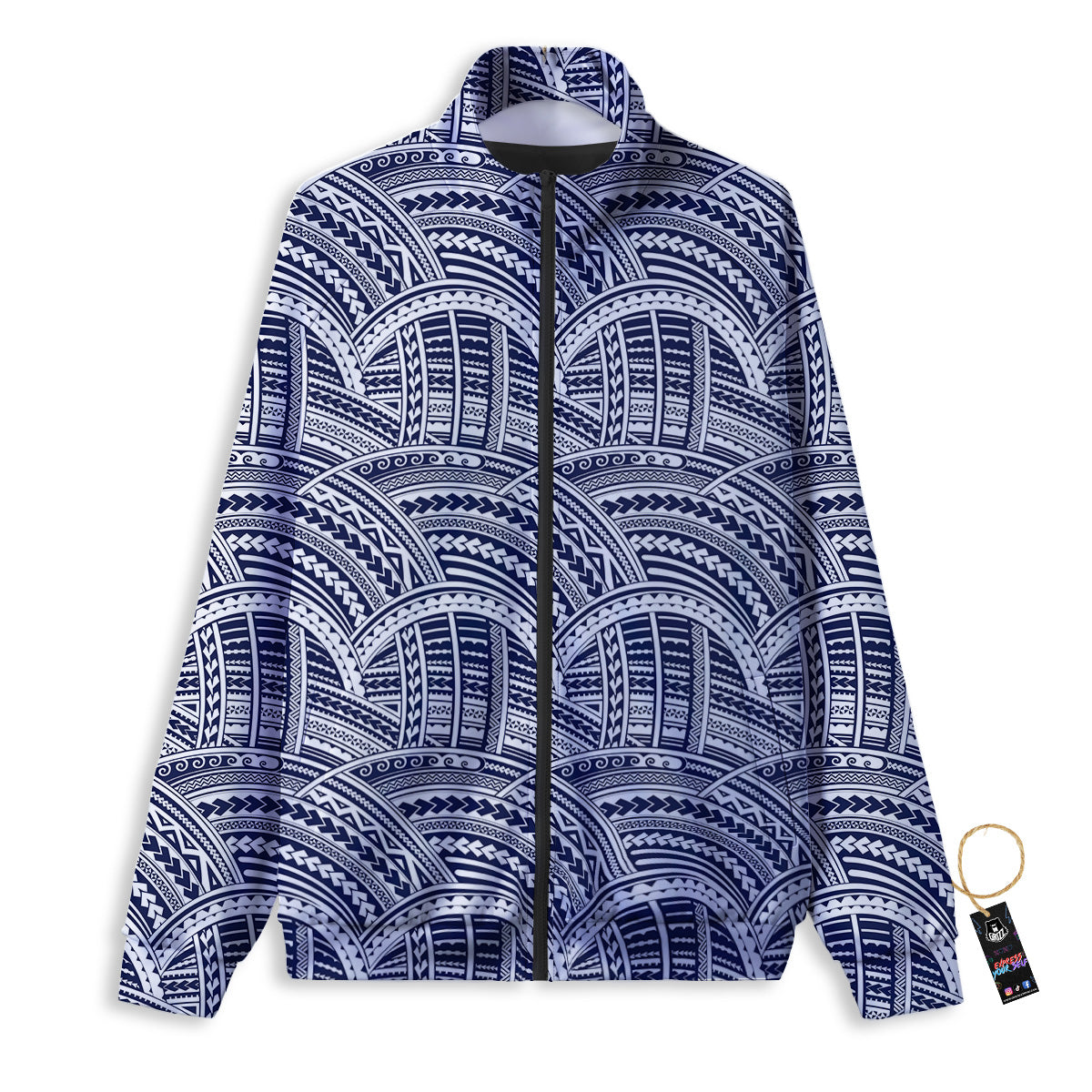 Polynesian Tattoo Blue Maori Print Track Jacket-grizzshop