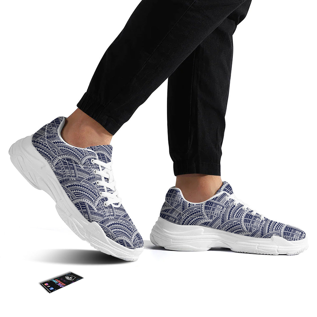 Polynesian Tattoo Blue Maori Print White Chunky Shoes-grizzshop