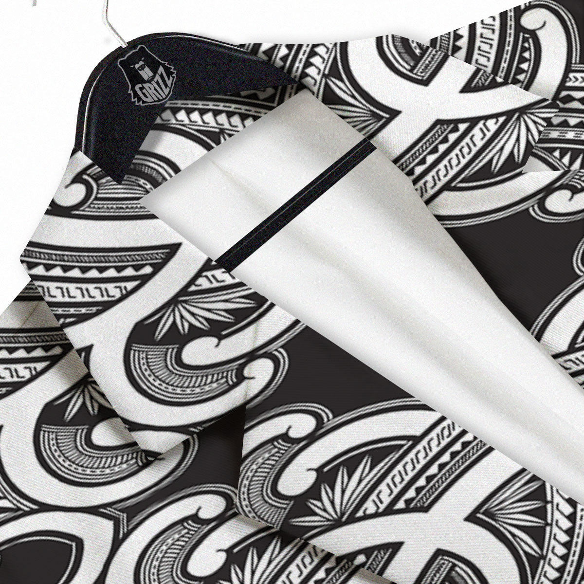 Polynesian Tattoo White And Black Print Men's Sport Coat-grizzshop