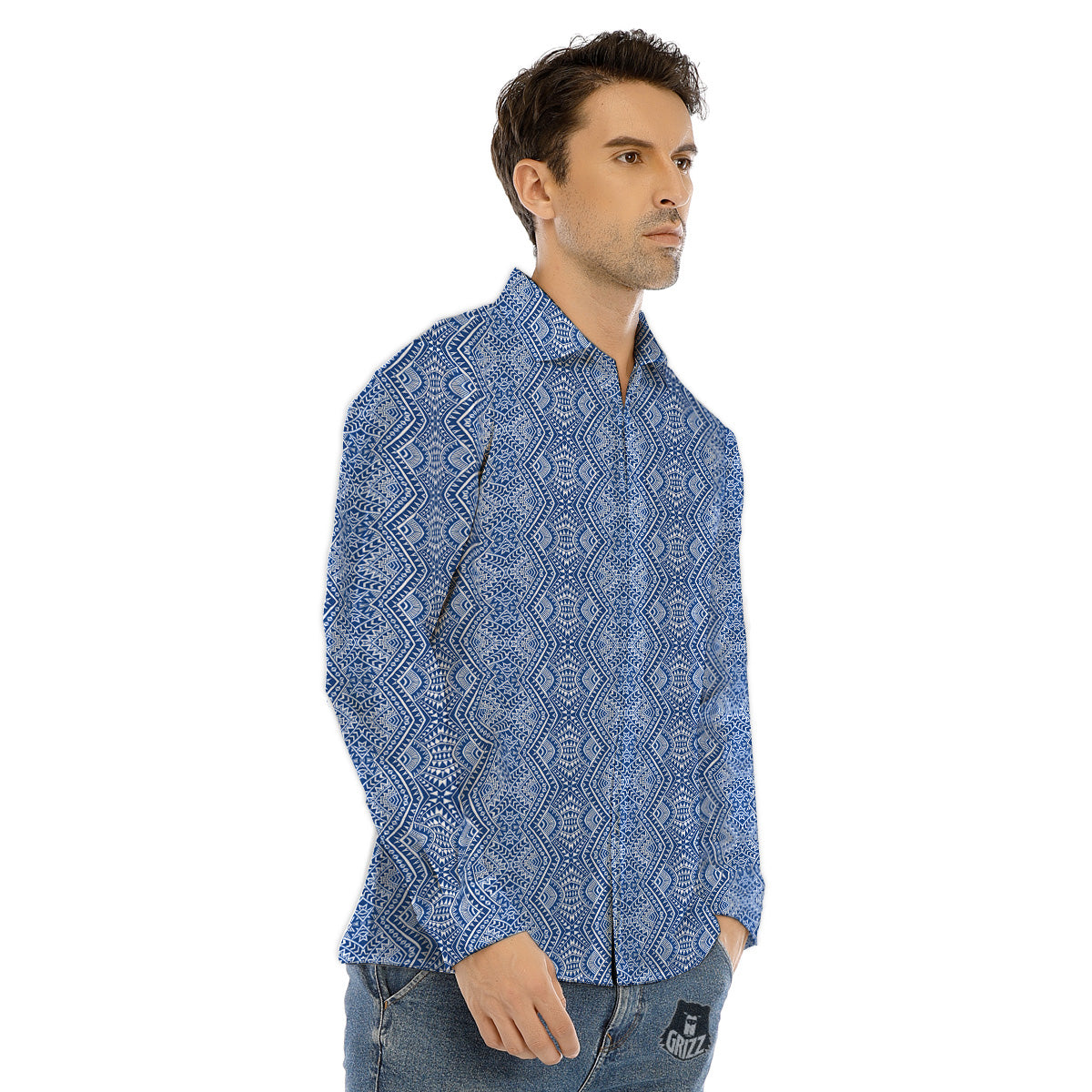 Polynesian Tribal Blue Maori Print Men's Dress Shirts-grizzshop
