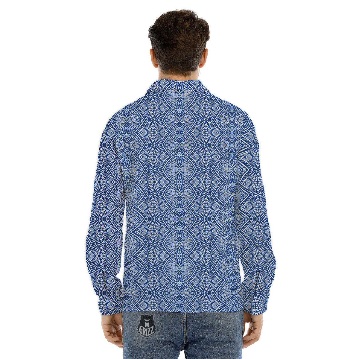 Polynesian Tribal Blue Maori Print Men's Dress Shirts-grizzshop