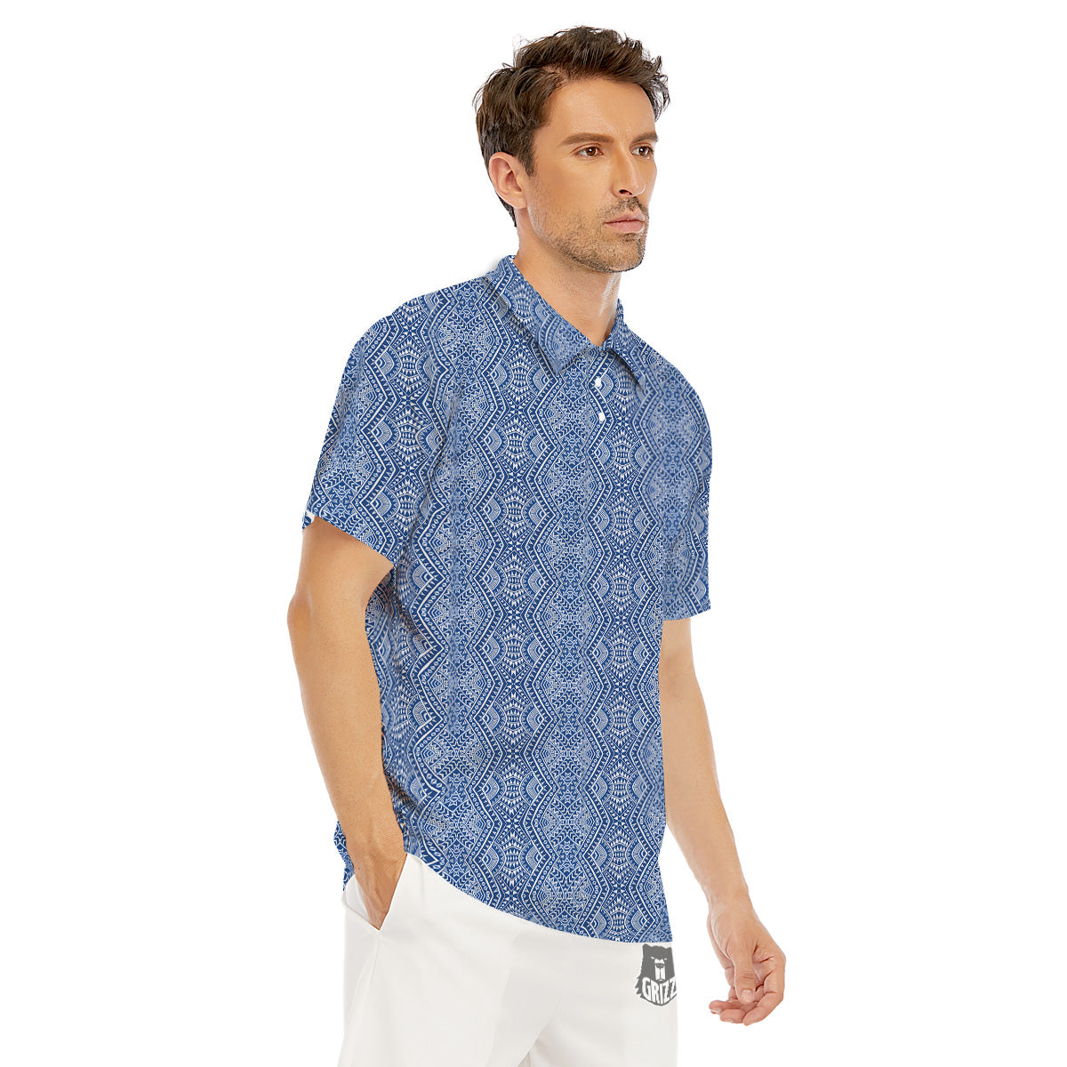 Polynesian Tribal Blue Maori Print Men's Golf Shirts-grizzshop