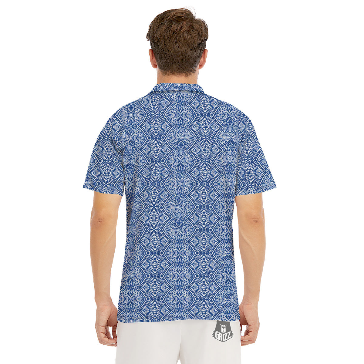 Polynesian Tribal Blue Maori Print Men's Golf Shirts-grizzshop