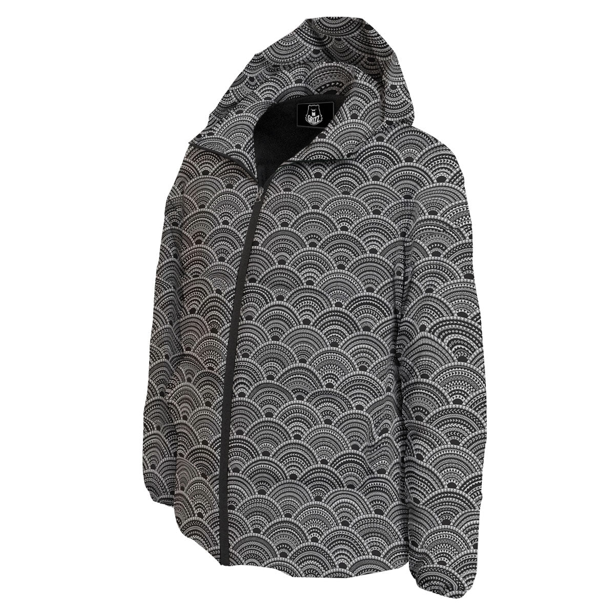 Polynesian White And Black Print Pattern Down Jacket-grizzshop