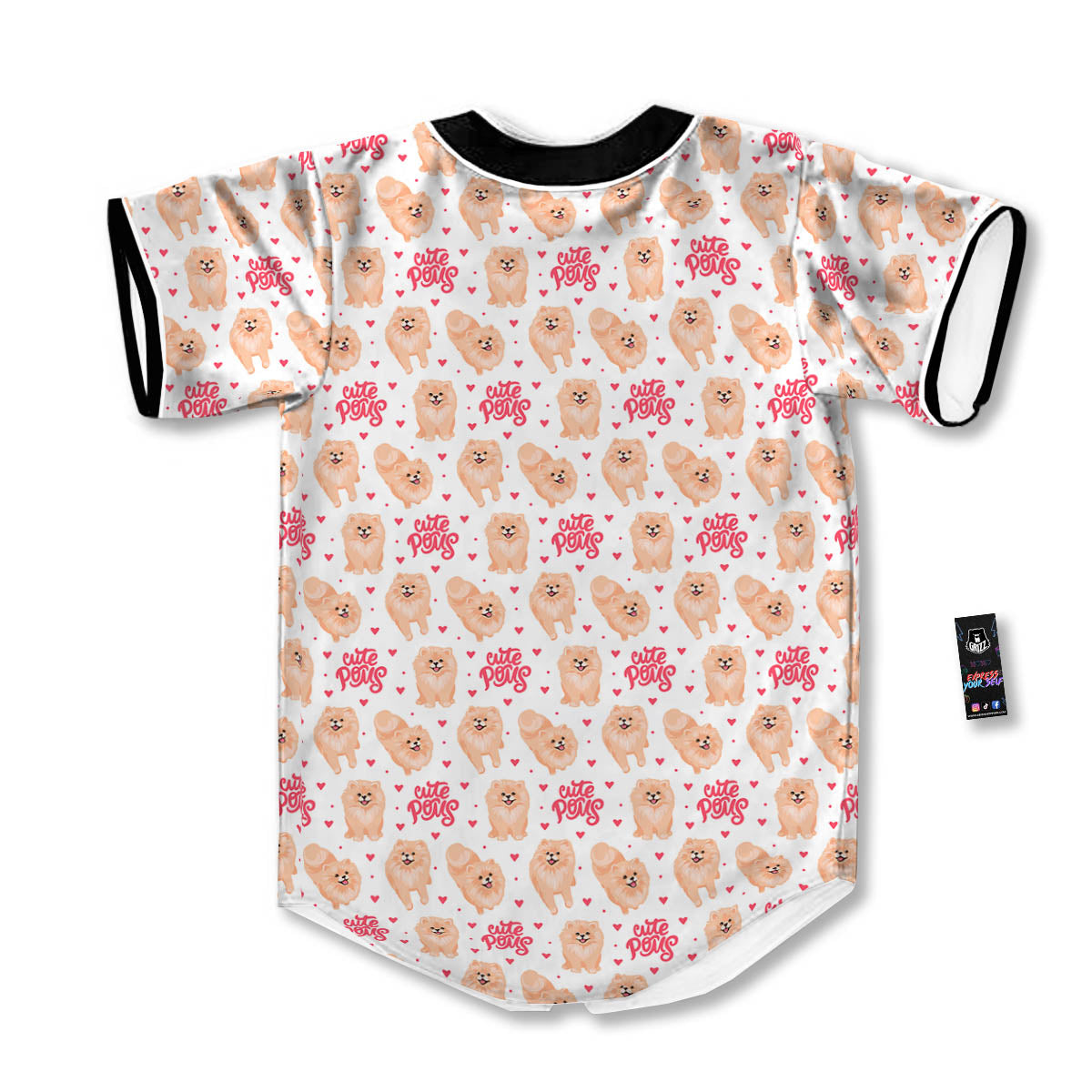 Pomeranian Cartoon Print Pattern Baseball Jersey-grizzshop