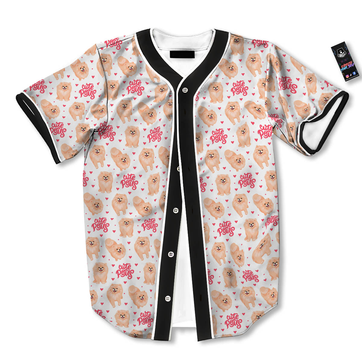 Pomeranian Cartoon Print Pattern Baseball Jersey-grizzshop