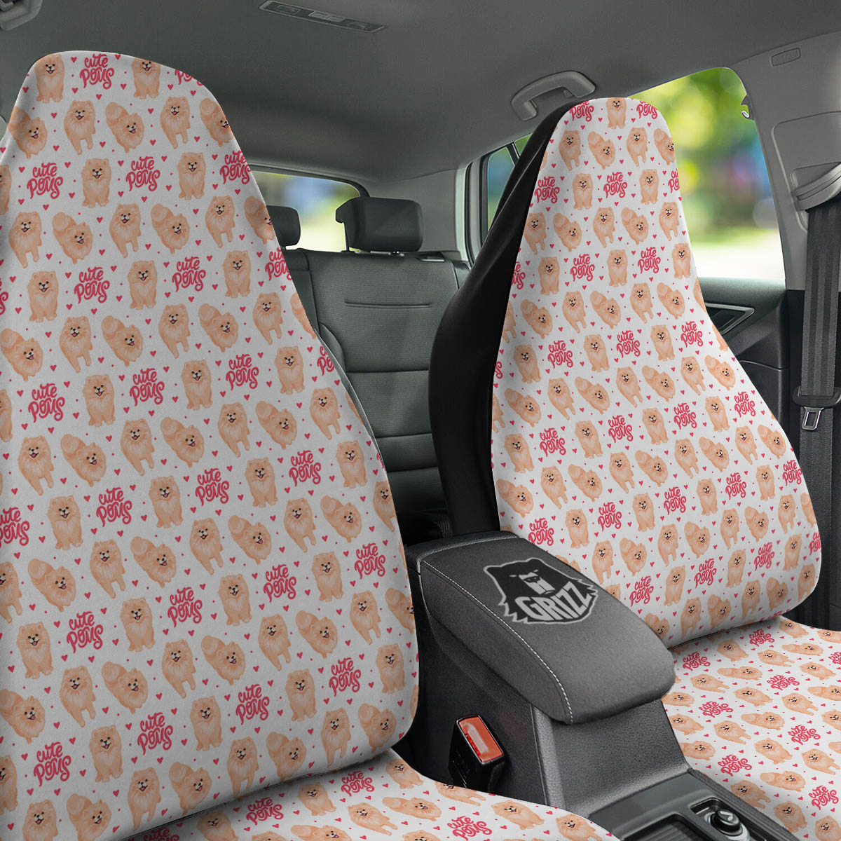 Pomeranian Cartoon Print Pattern Car Seat Covers-grizzshop