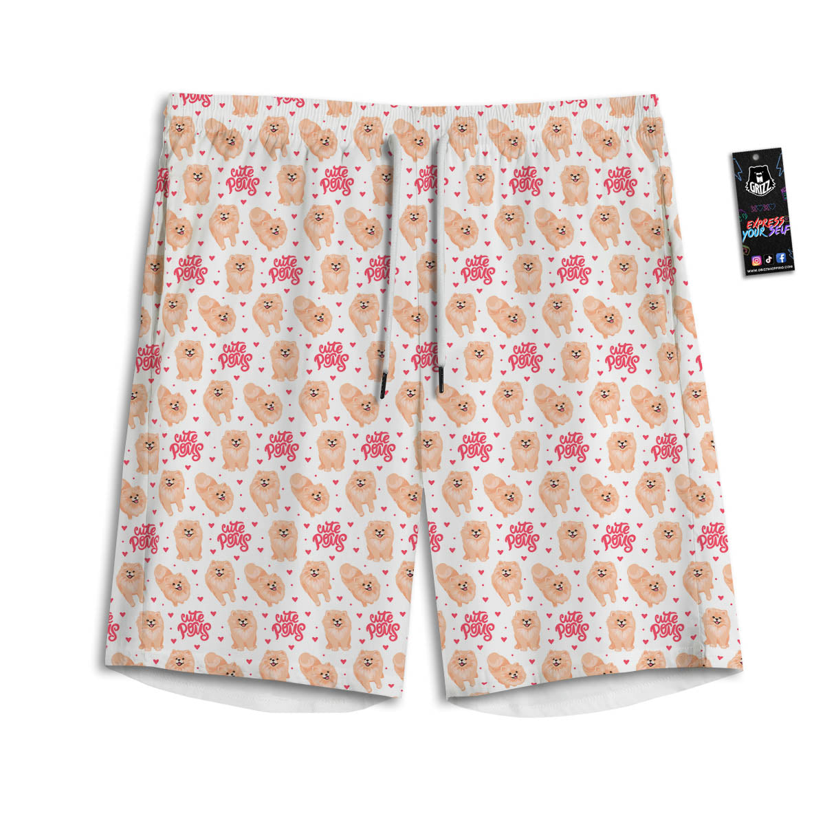 Pomeranian Cartoon Print Pattern Men's Athletic Shorts