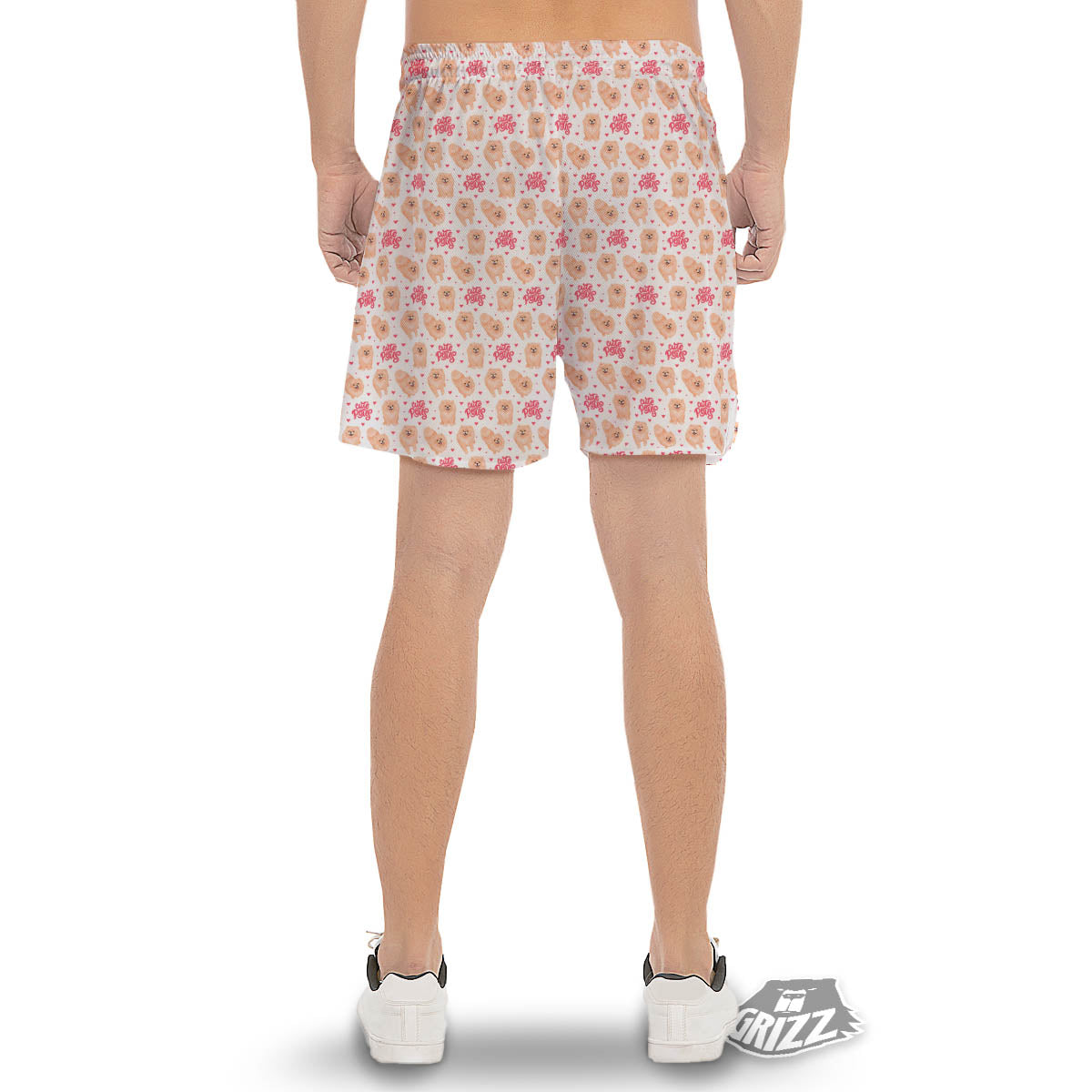 Pomeranian Cartoon Print Pattern Men's Gym Shorts-grizzshop