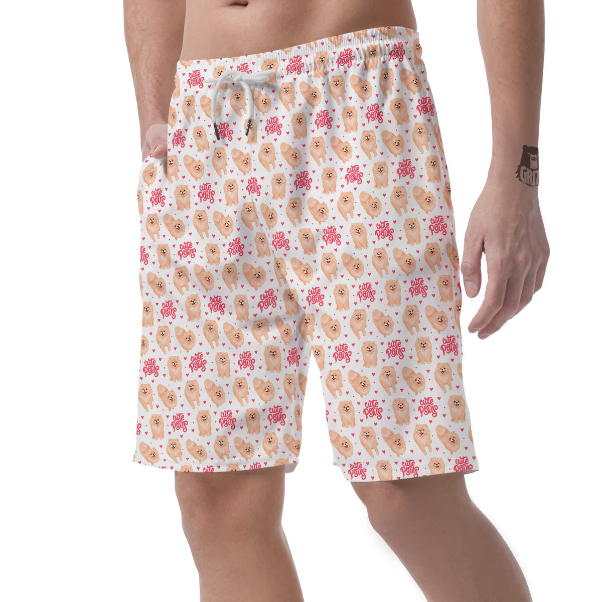 Pomeranian Cartoon Print Pattern Men's Shorts-grizzshop