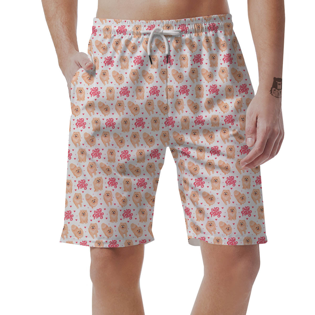 Pomeranian Cartoon Print Pattern Men's Shorts-grizzshop