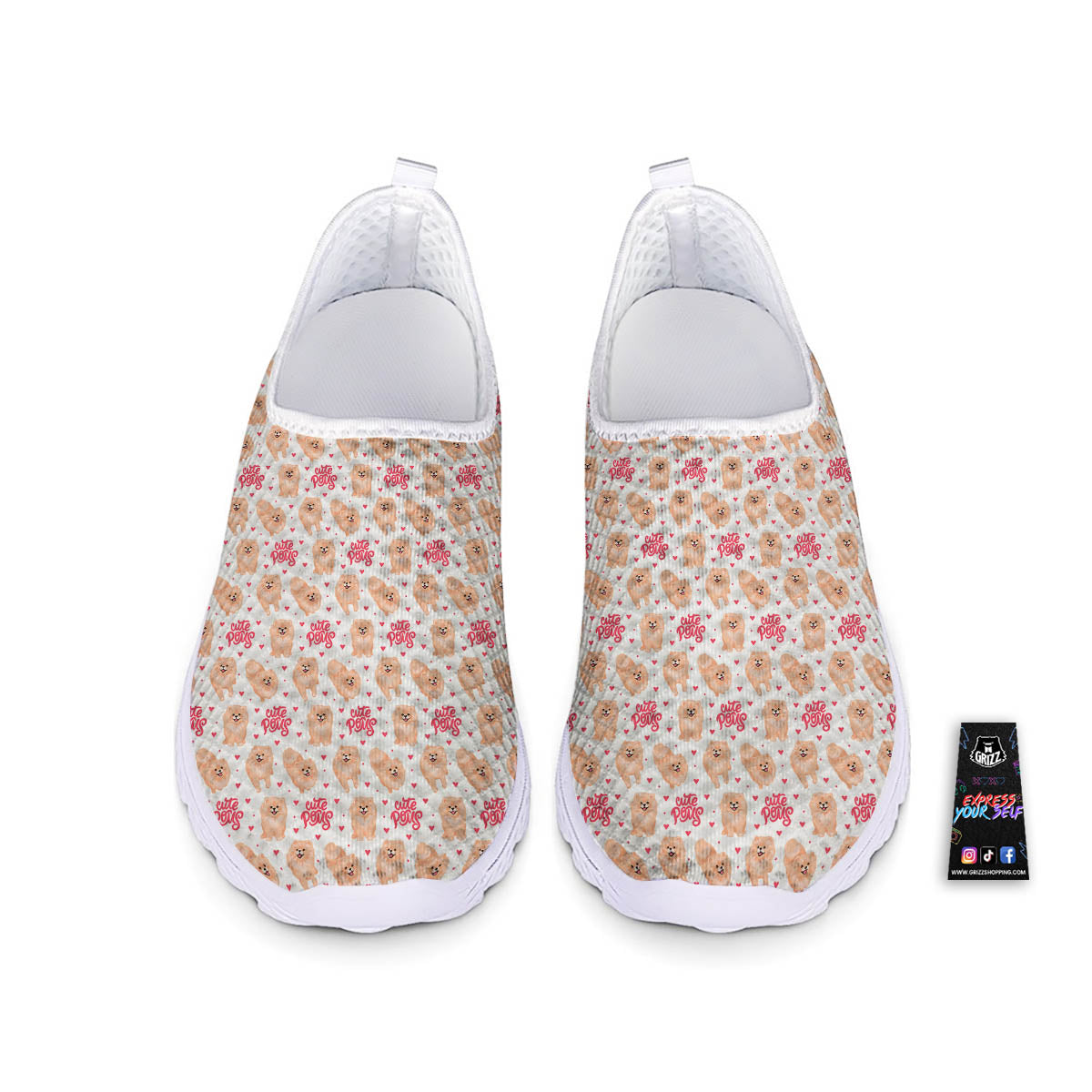 Pomeranian Cartoon Print Pattern Nurse Shoes-grizzshop