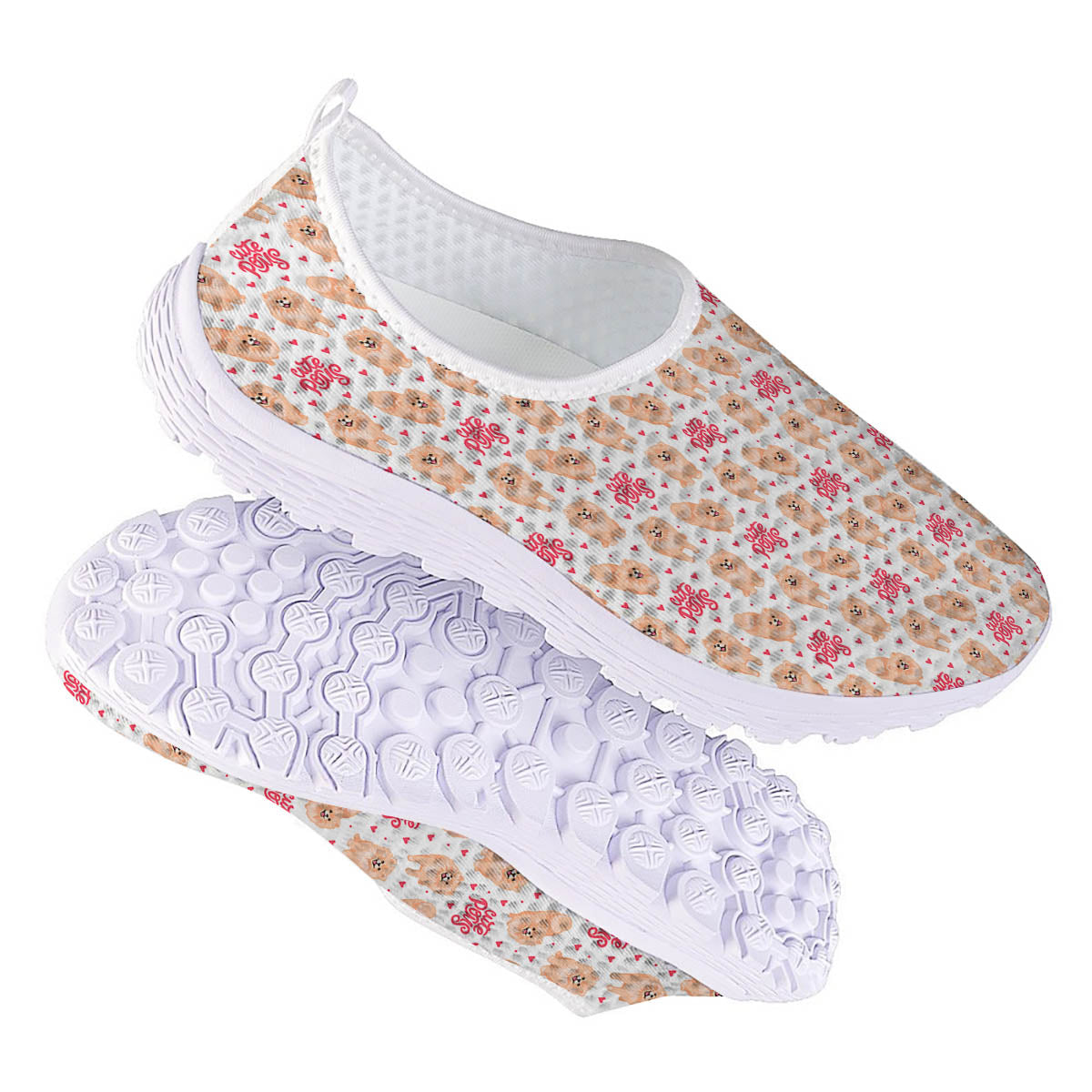Pomeranian Cartoon Print Pattern Nurse Shoes-grizzshop