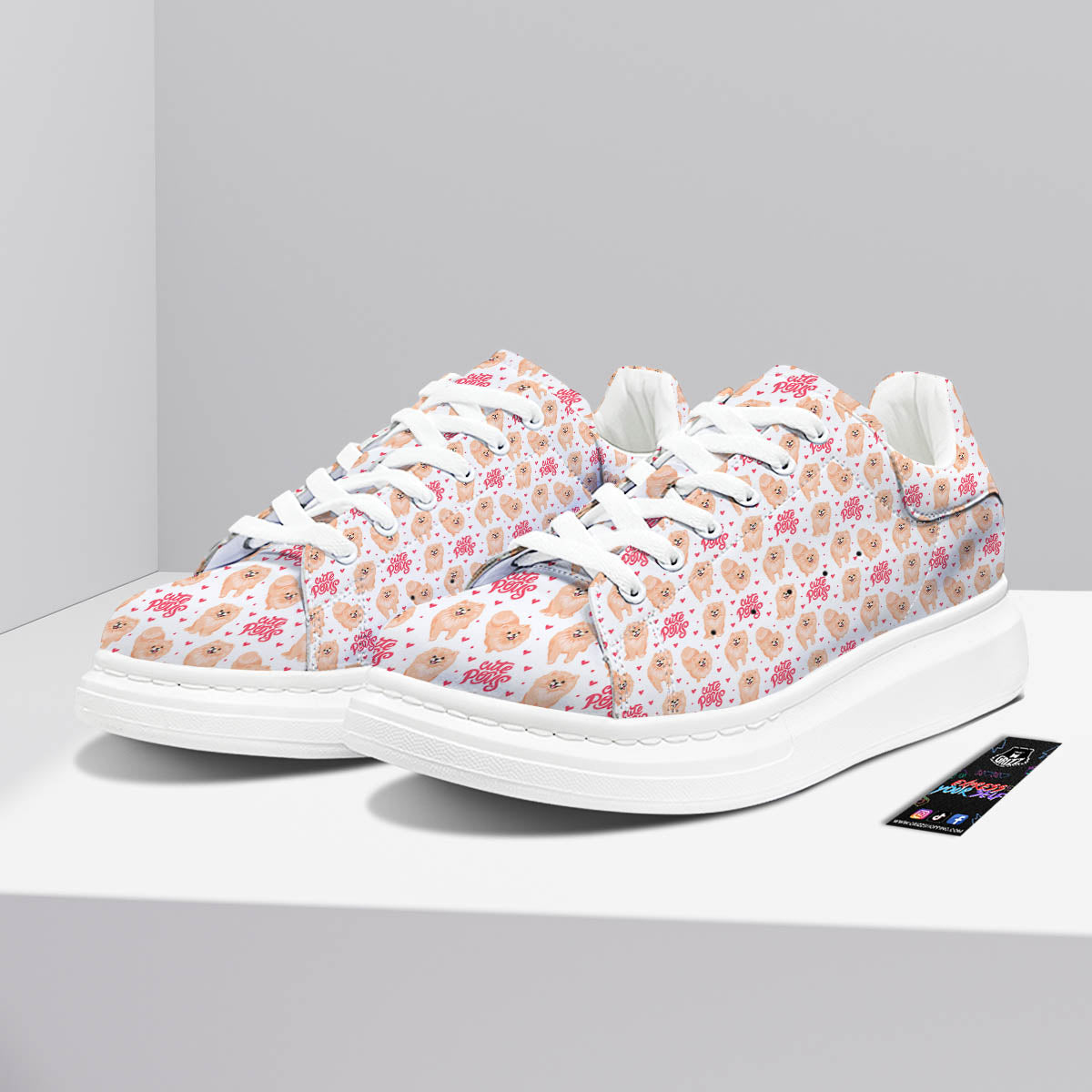 Pomeranian Cartoon Print Pattern Platform Shoes-grizzshop