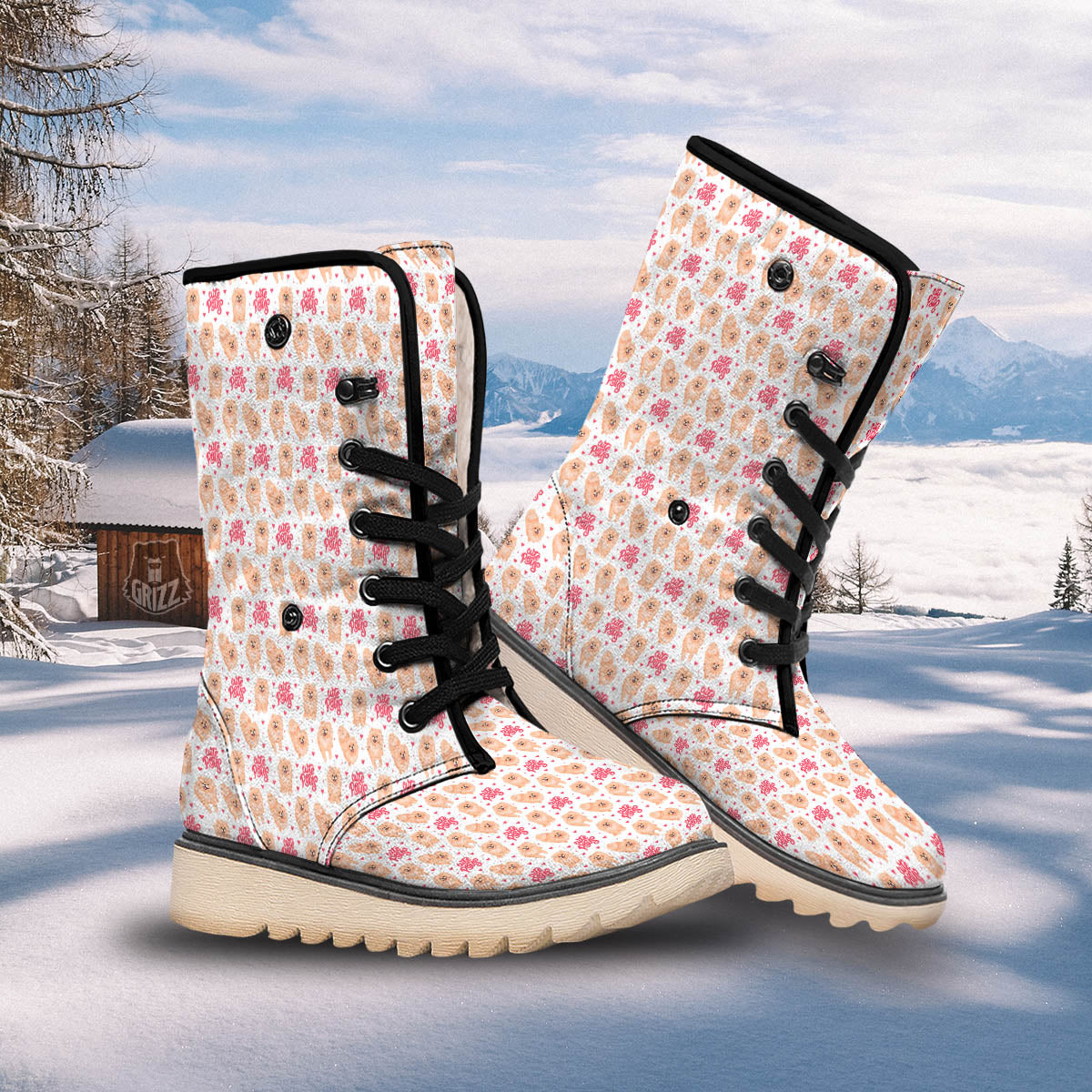 Pomeranian Cartoon Print Pattern Snow Boots-grizzshop