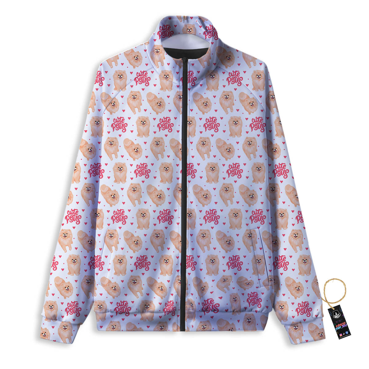Pomeranian Cartoon Print Pattern Track Jacket-grizzshop