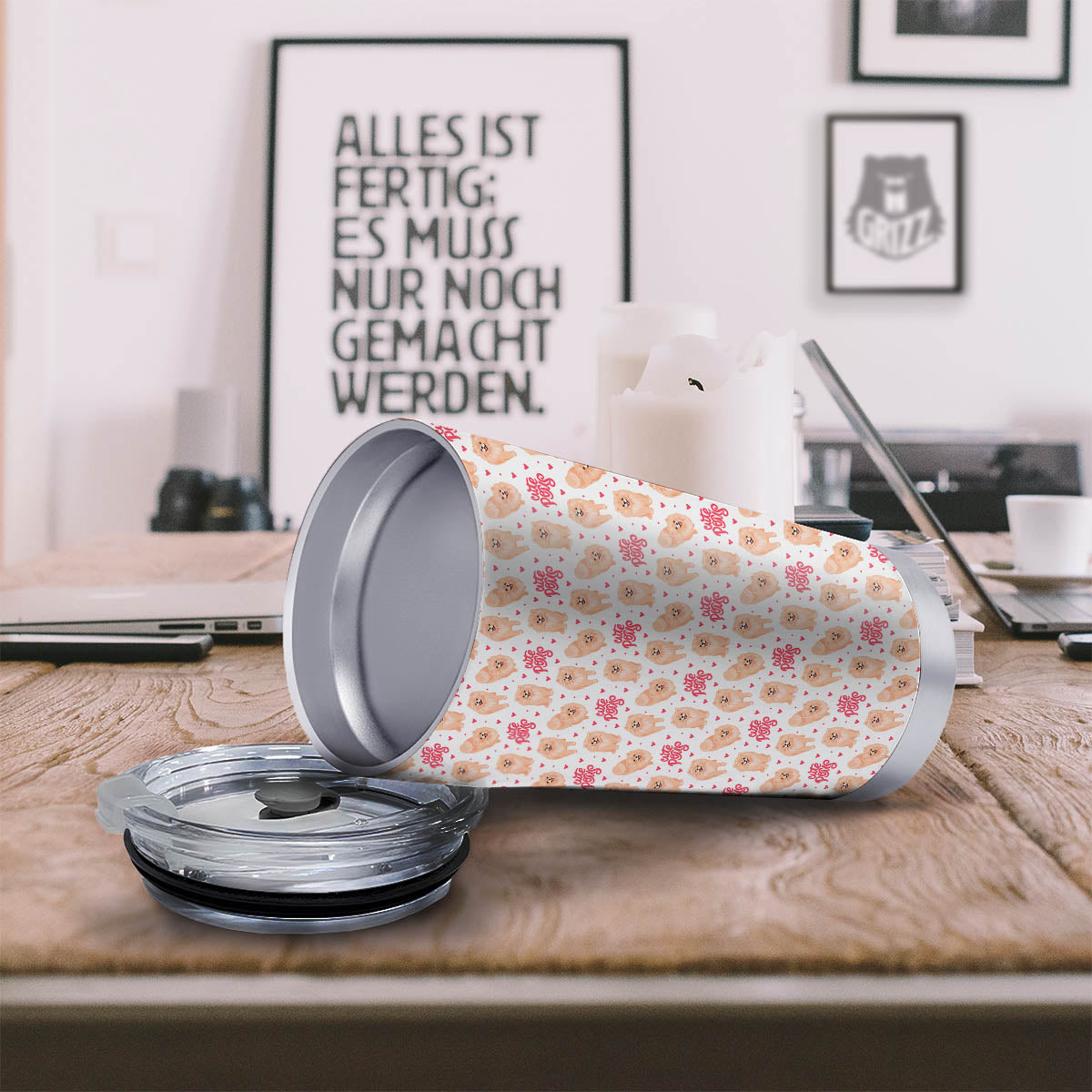 Pomeranian Cartoon Print Pattern Tumbler-grizzshop