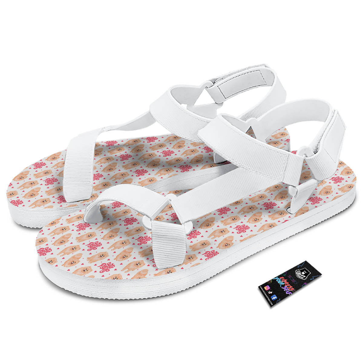 Pomeranian Cartoon Print Pattern White Open Toe Sandals-grizzshop