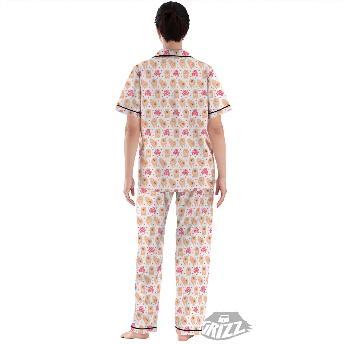 Pomeranian Cartoon Print Pattern Women's Pajamas Set-grizzshop