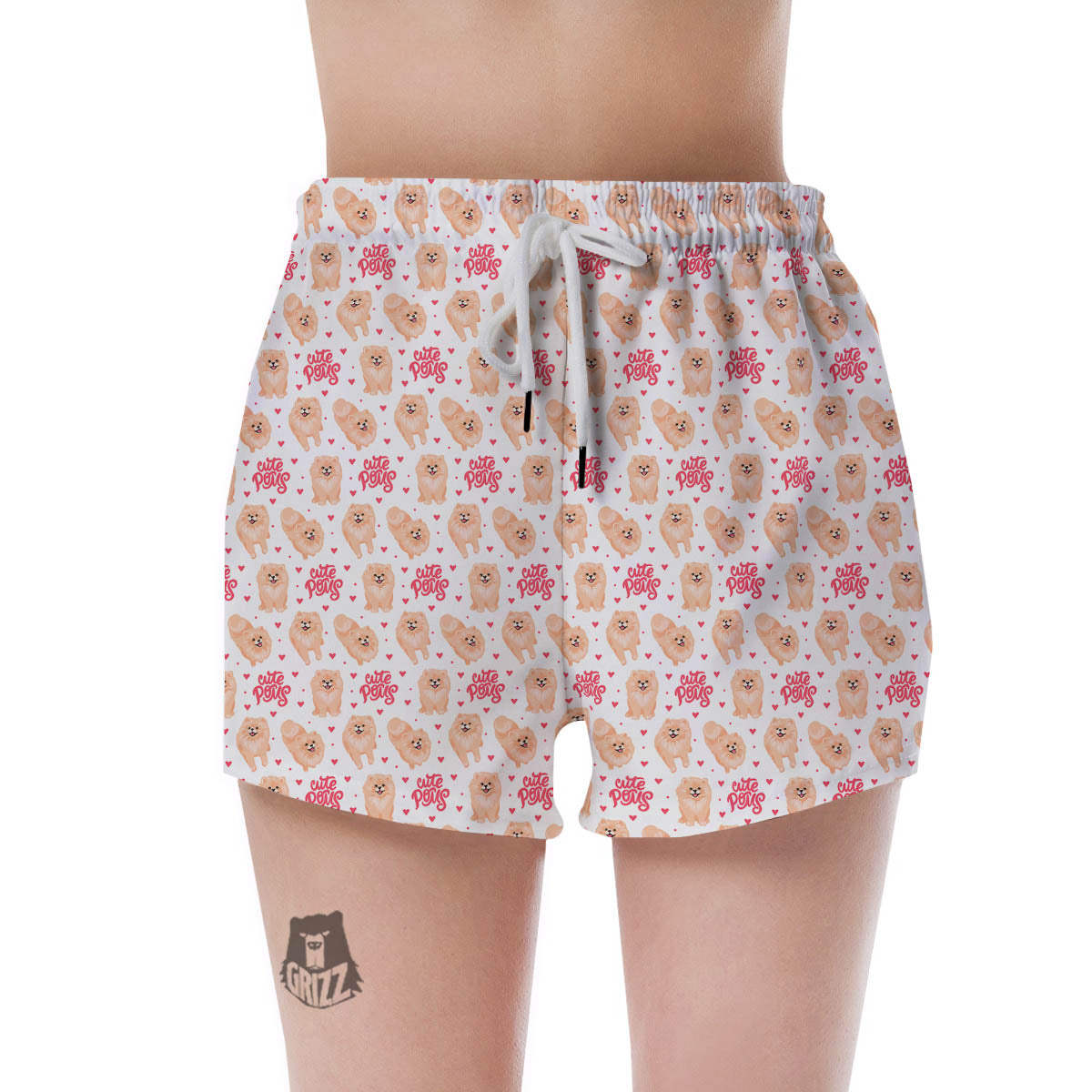 Pomeranian Cartoon Print Pattern Women's Shorts-grizzshop