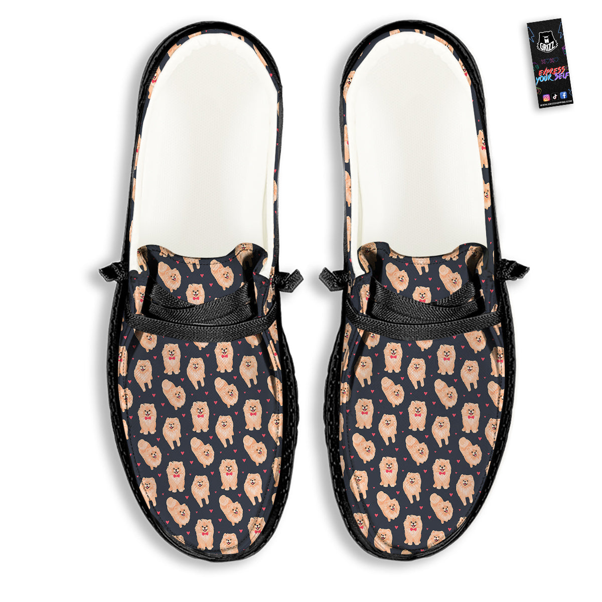 Pomeranian Cute Print Pattern Black Loafers-grizzshop